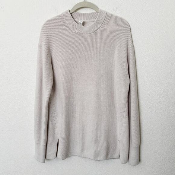 [Lululemon] Cream Merino Wool Blend Crew Neck Ribbed Sweater Lightweight Size 4 - Picture 1 of 11
